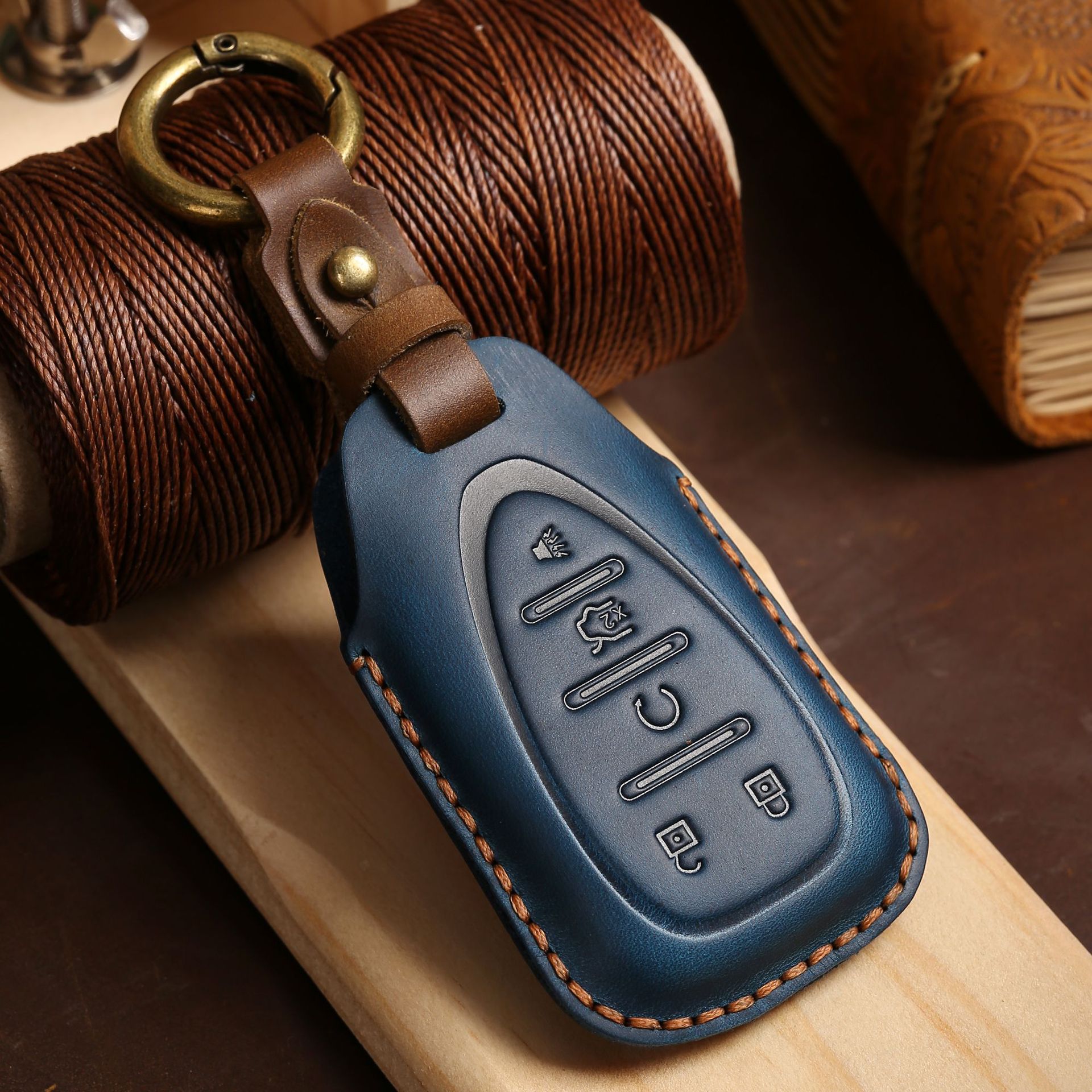 Buttons Genuine Leather Car Key