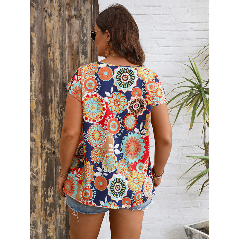Summer Vacation Casual Women Shirt V neck Pullover Print Shirt Women