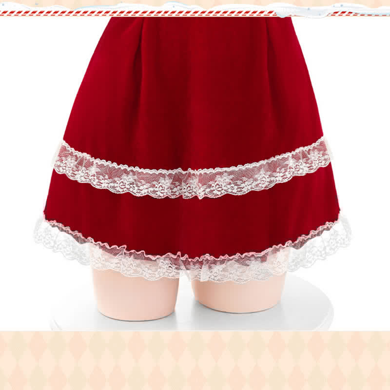 Christmas Halter Bow Knot Lace Lingerie Dress