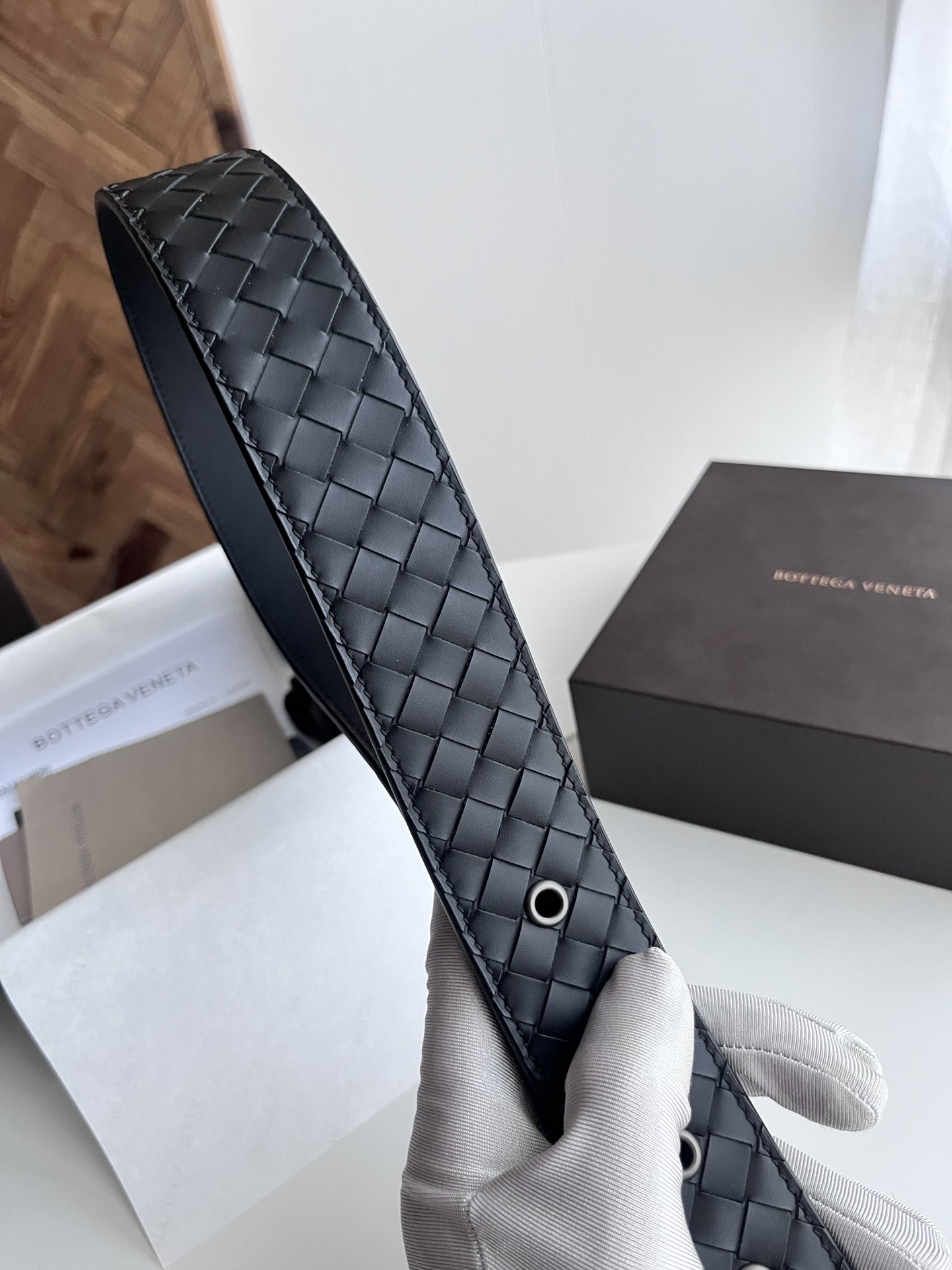 Bottega Veneta intreccio woven cowhide double-sided belt width 4.0cm