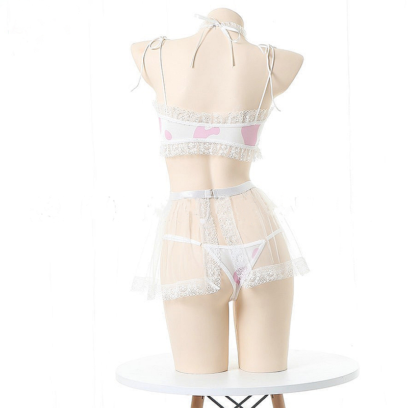 Cow Pattern Print Lace Bikini Lingerie Set