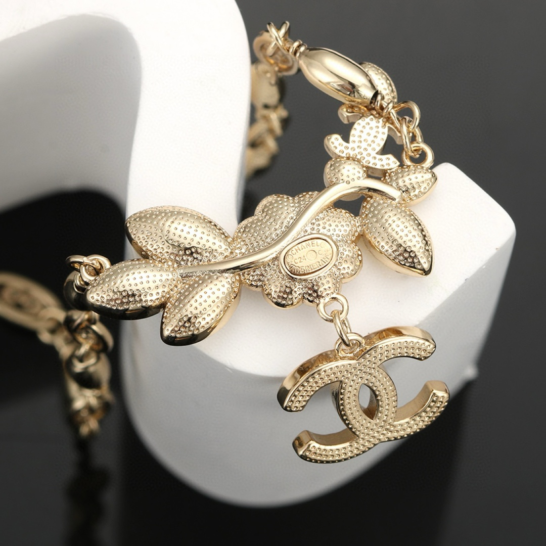 Chanel Alphabet Camellia Gold Necklace