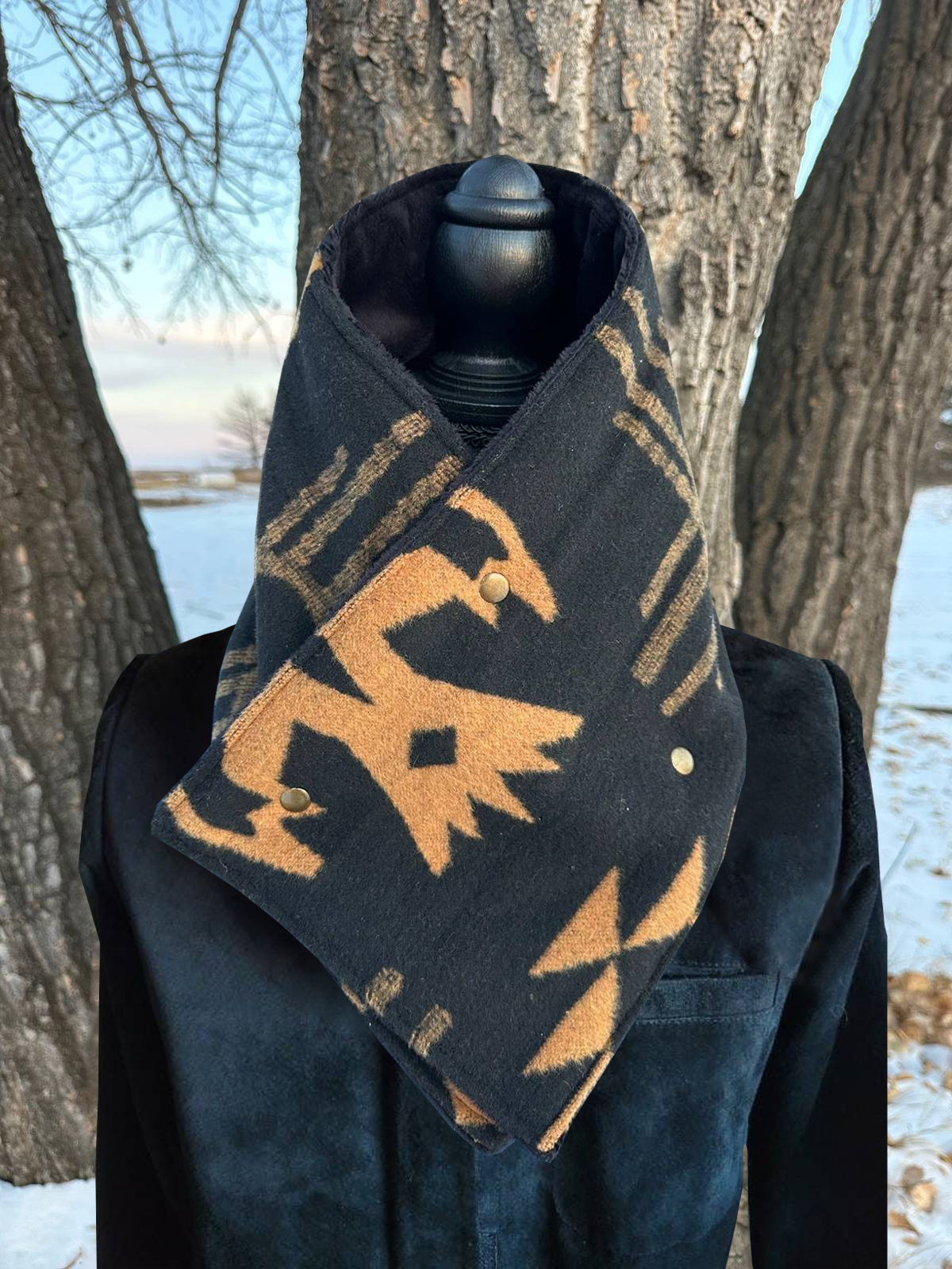 Western Black Aztec Warm Neck Hood