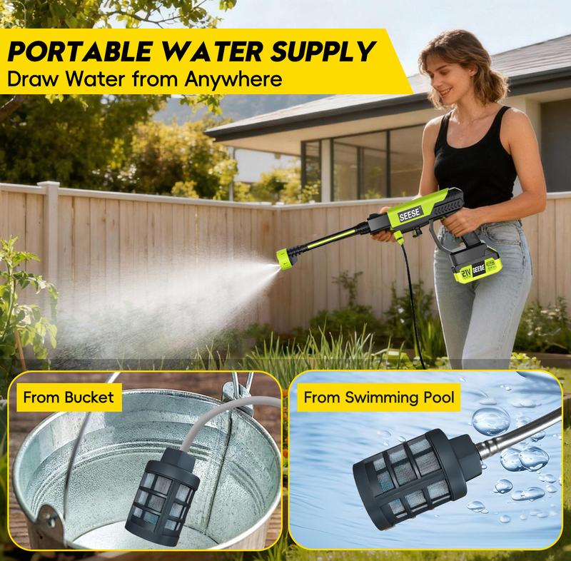 21V Cordless Pressure Washer | 6-in-1 Nozzle & Rechargeable Battery