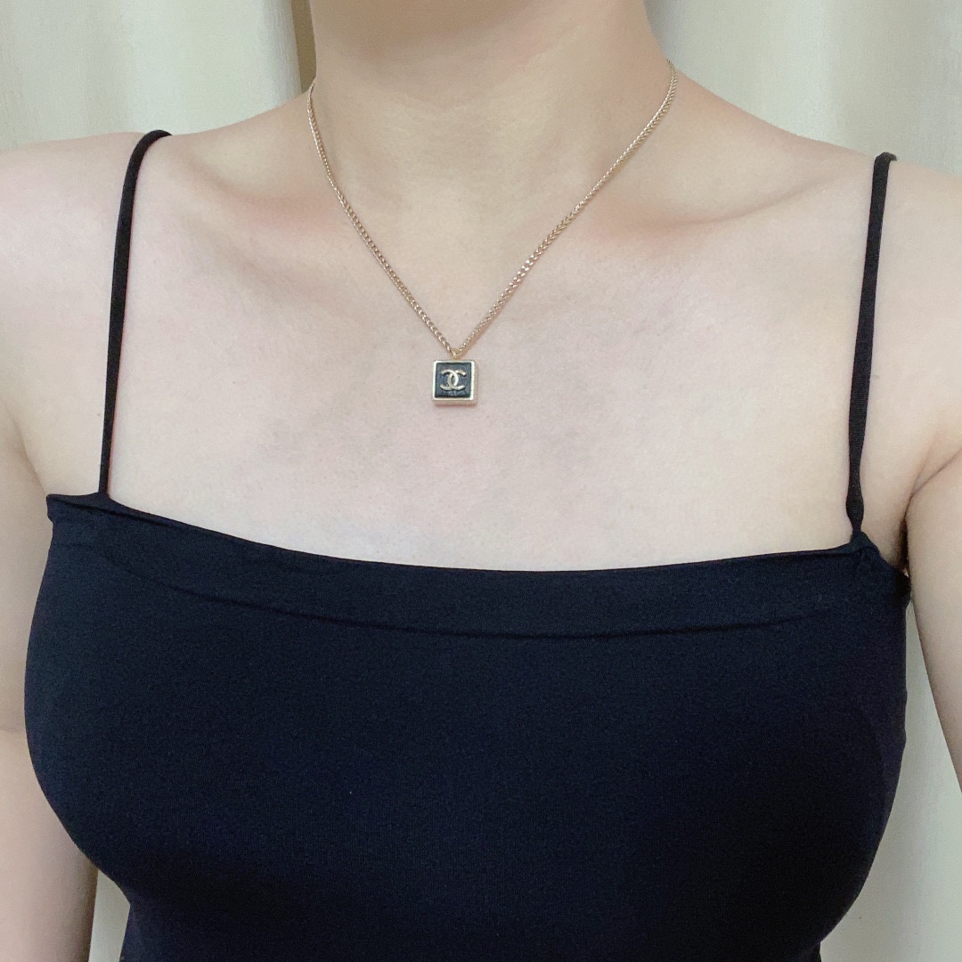 Chanel New Black Square Leather Necklace