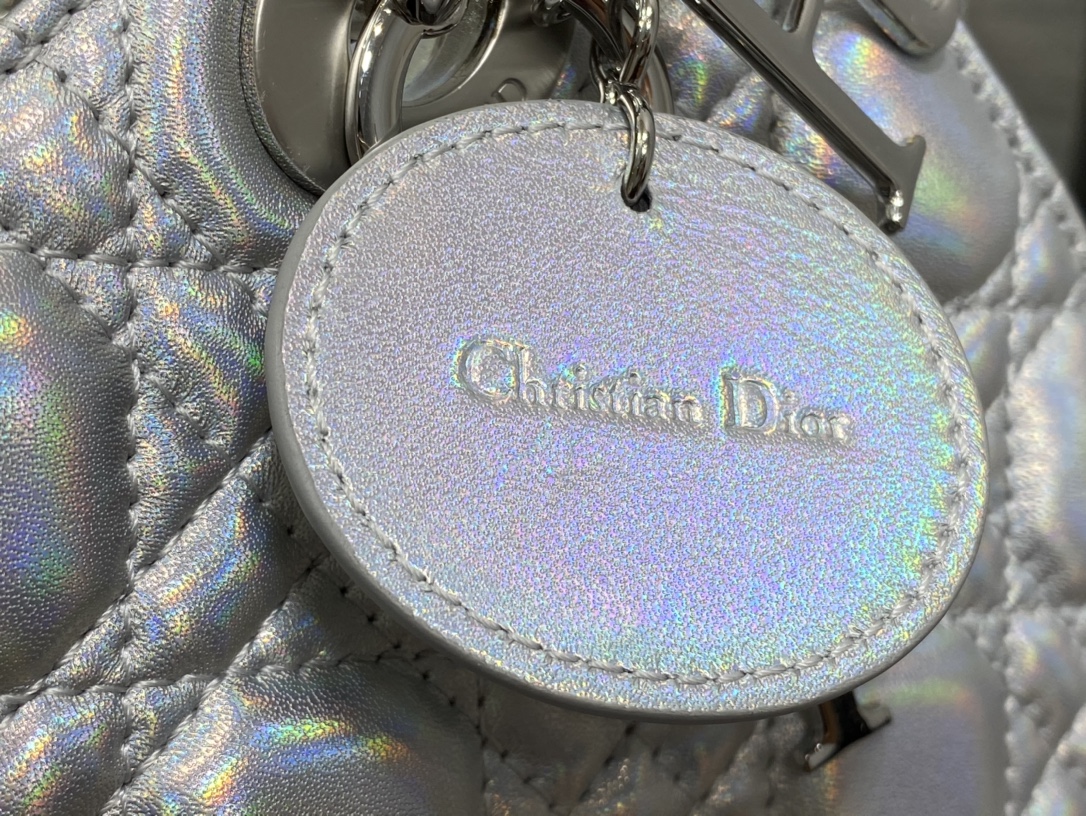 DIOR Lady Four-grid Laser Silver Princess Diana Bag