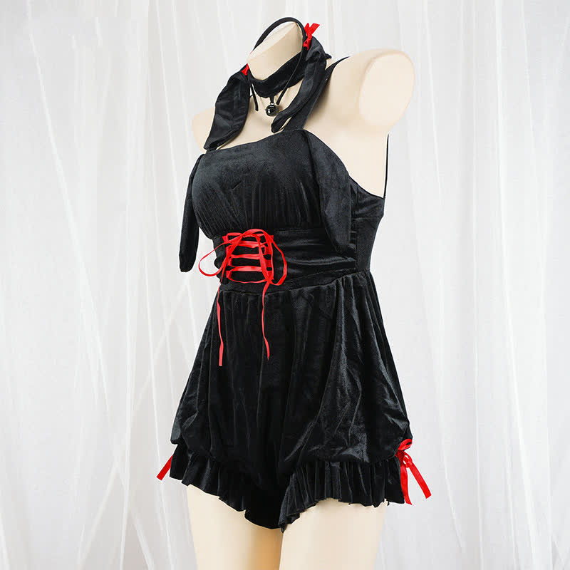 Cartoon Bunny Ears Lace Up Halter Lingerie