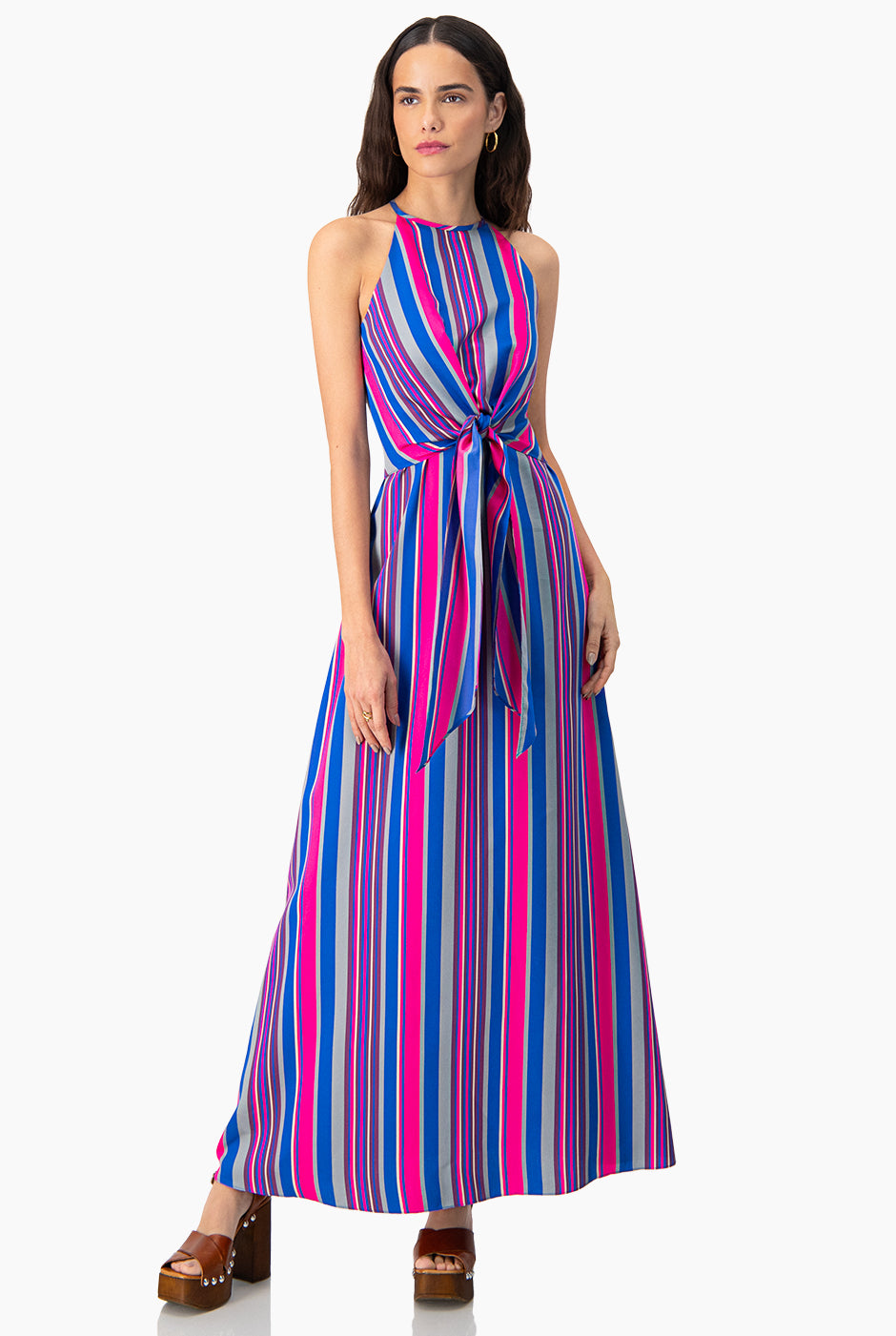 Vestido estampado de rayas con cuello halter