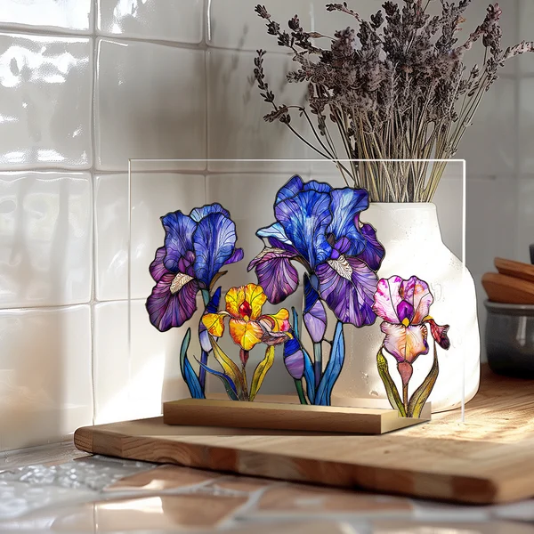 🌷🌼2024 NEW🌻🌺Painted Colorful Flower Pattern Decor With Wooden Base💖