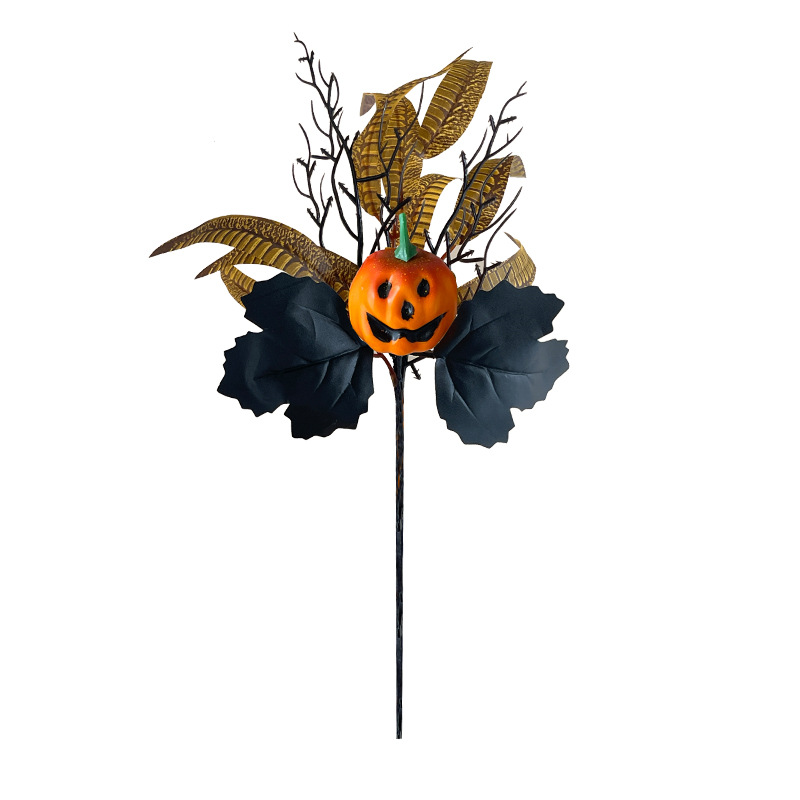 🏆Flash Sale⚡Artificial Fall Flowers-Halloween Pumpkin Bunch with Black Maple Leaves,Rose,Feathers- UV resistant, Waterproof, Windproof