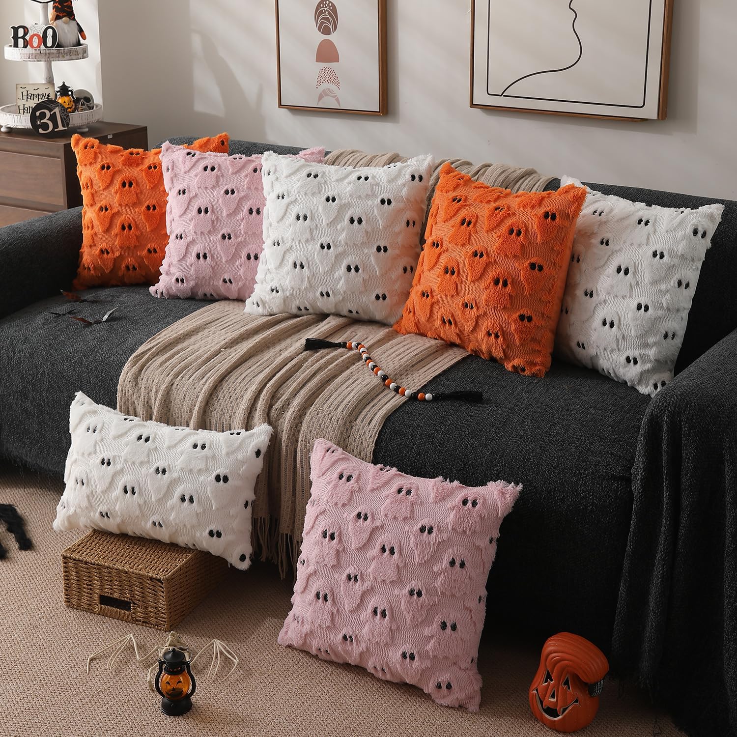 🍁Fall Decorations👻Soft Plush Fur Wool Throw Pillow Cases