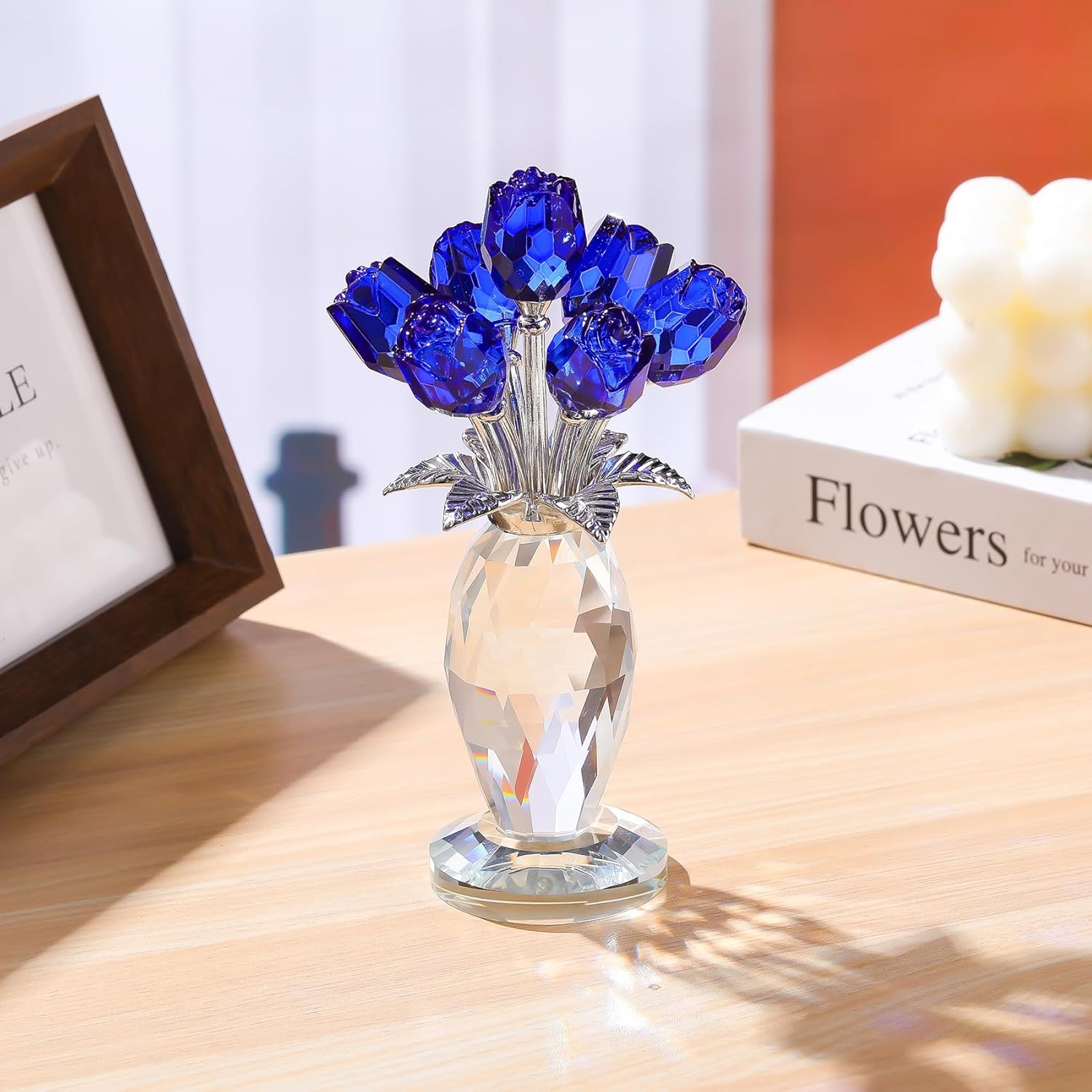 🔥ON SALE🔥Crystal Rose Flower Figurine with Vase