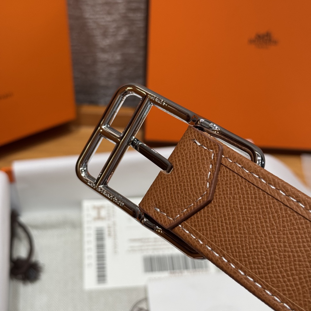 Hermès Half Cod Riviera double-faced leather belt, 3.8cm wide