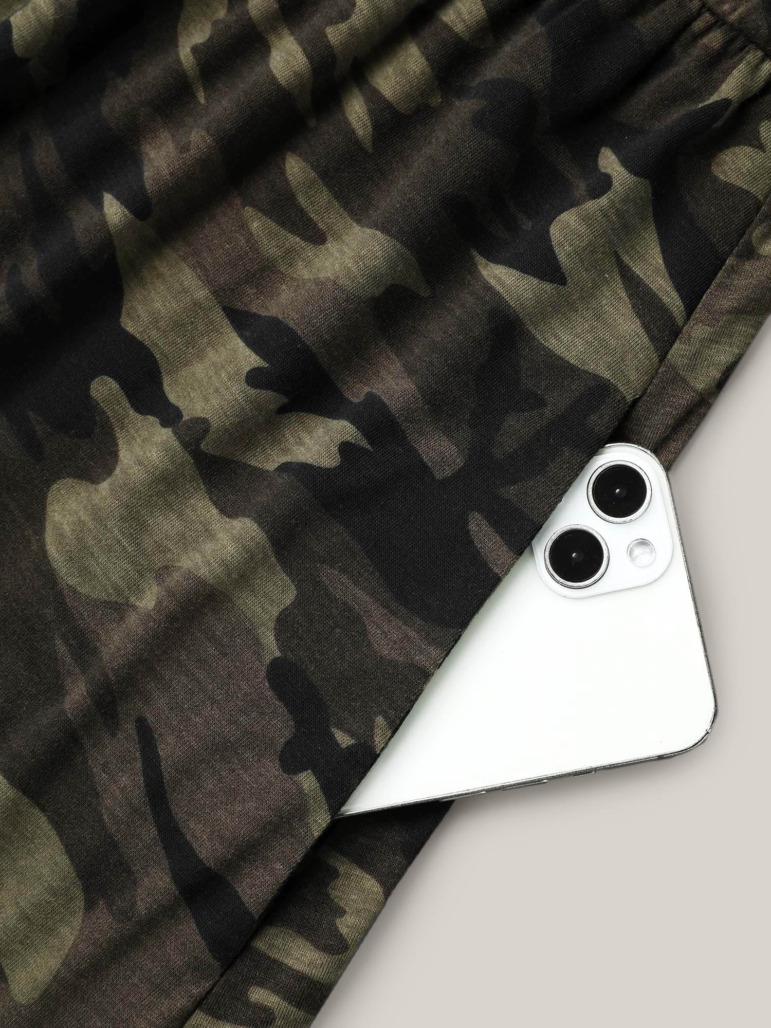 Camouflage Print Round Neck Pockets Midi Dress