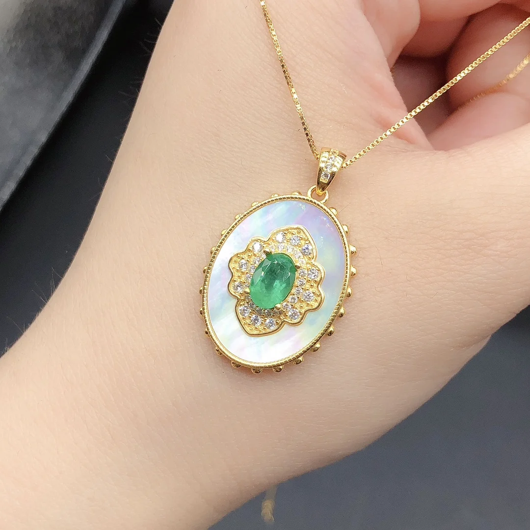 925 Sterling Silver Natural Emerald Green Women's Necklace Christmas Pendant Necklace Gem Jewelry Certified Free Shipping