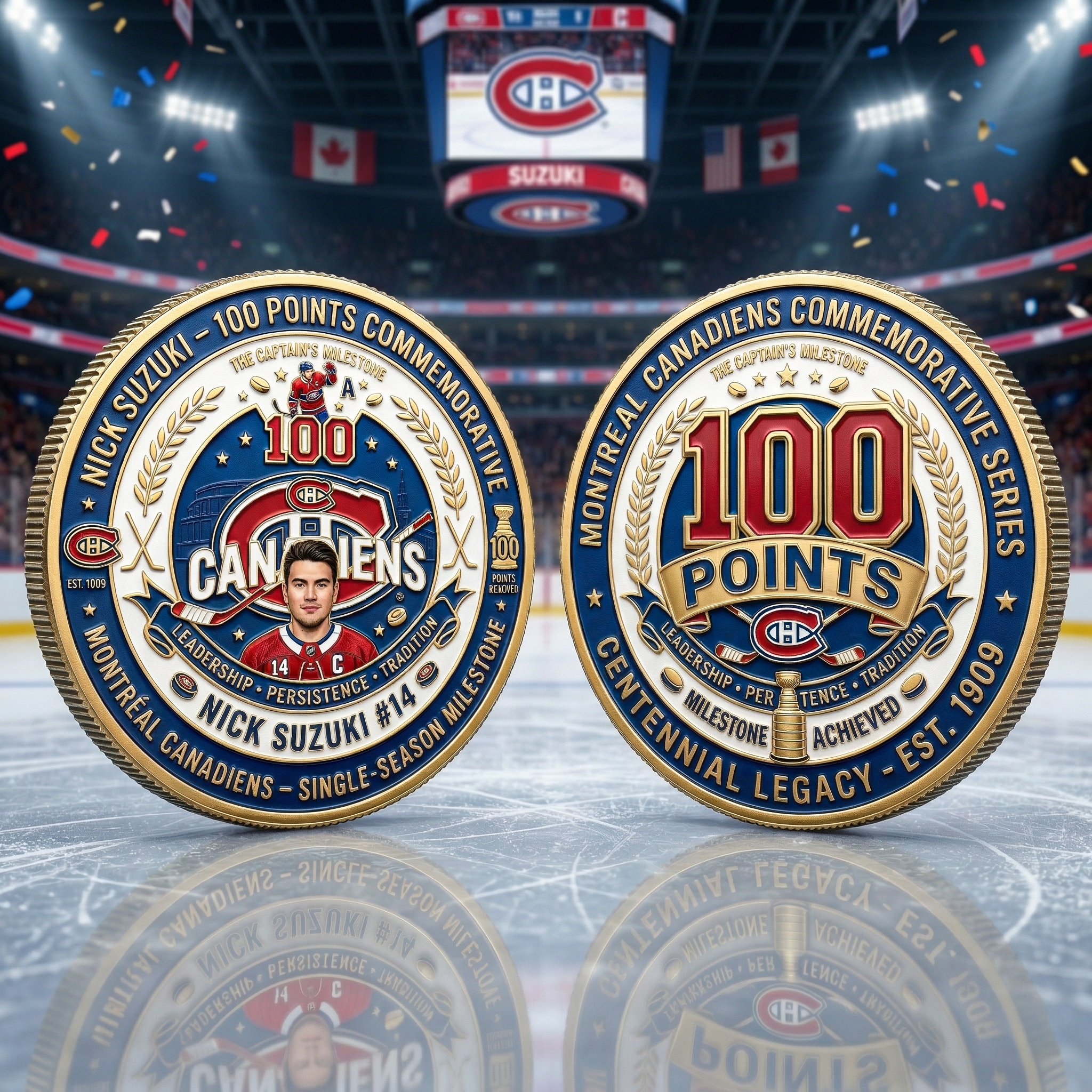 🏒 Nick Suzuki: 100 Points Captain's Milestone – Canadiens Legacy Coin 🇨🇦