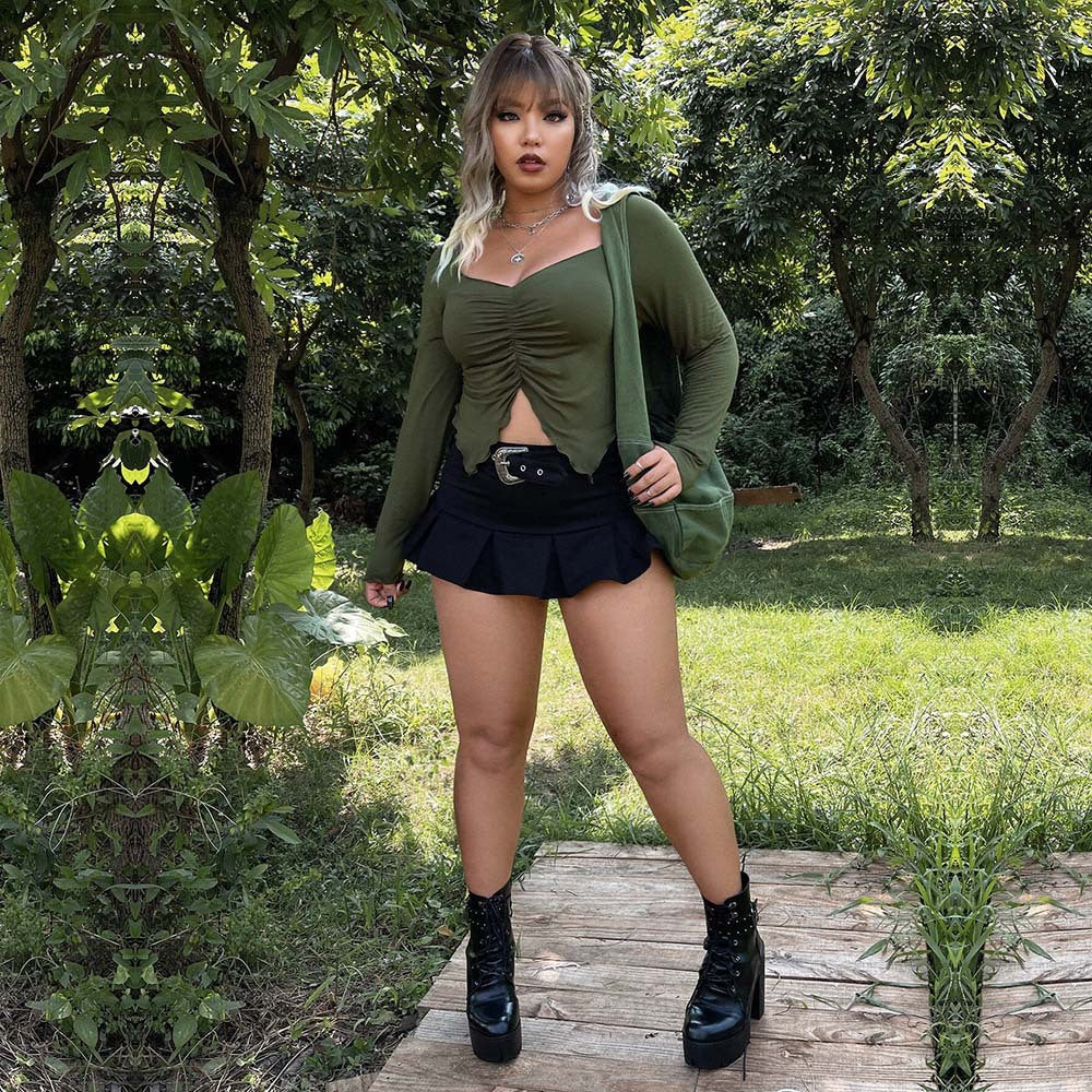 Plus Size Women Clothing V neck Sexy Long Sleeve T shirt Autumn Winter All Matching Slim Fit Short Bottoming Top