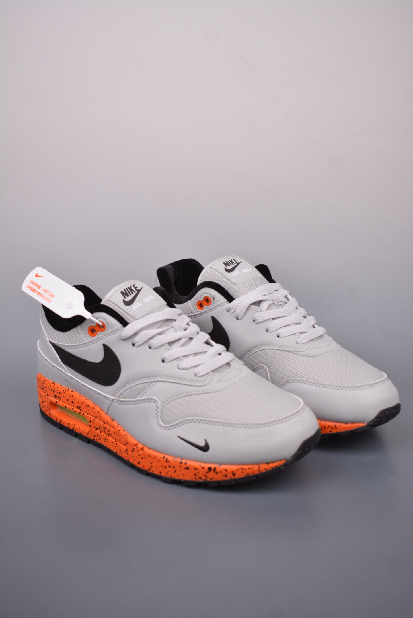 Nike Air Max 1'87 series gray, black, orange and stone patternv FD2638-005
