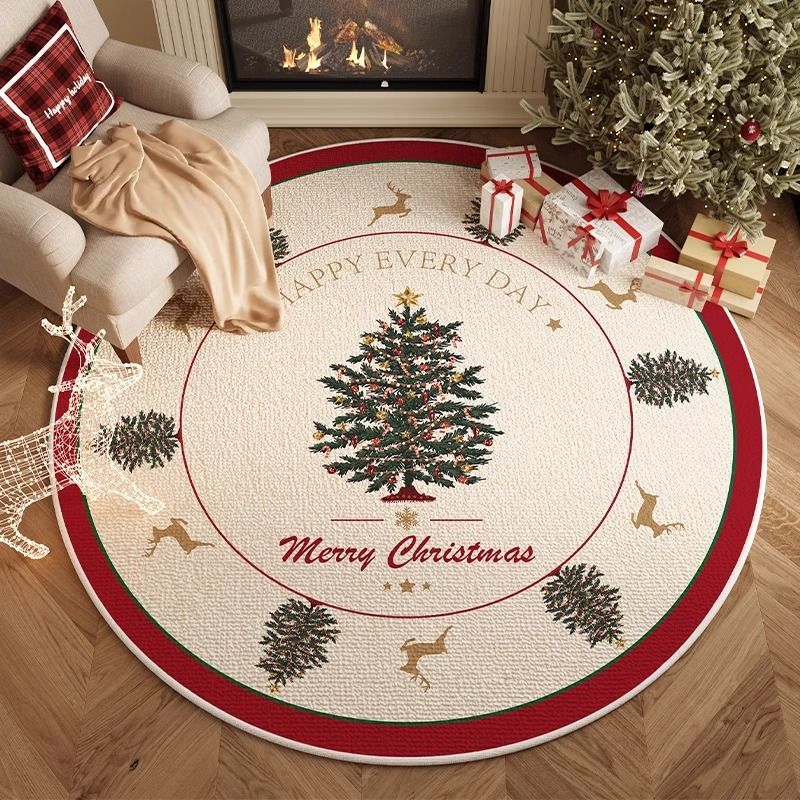 Christmas round carpet atmosphere washable dirt resistant full spread sofa coffee table blanket Christmas tree festive decoration mat