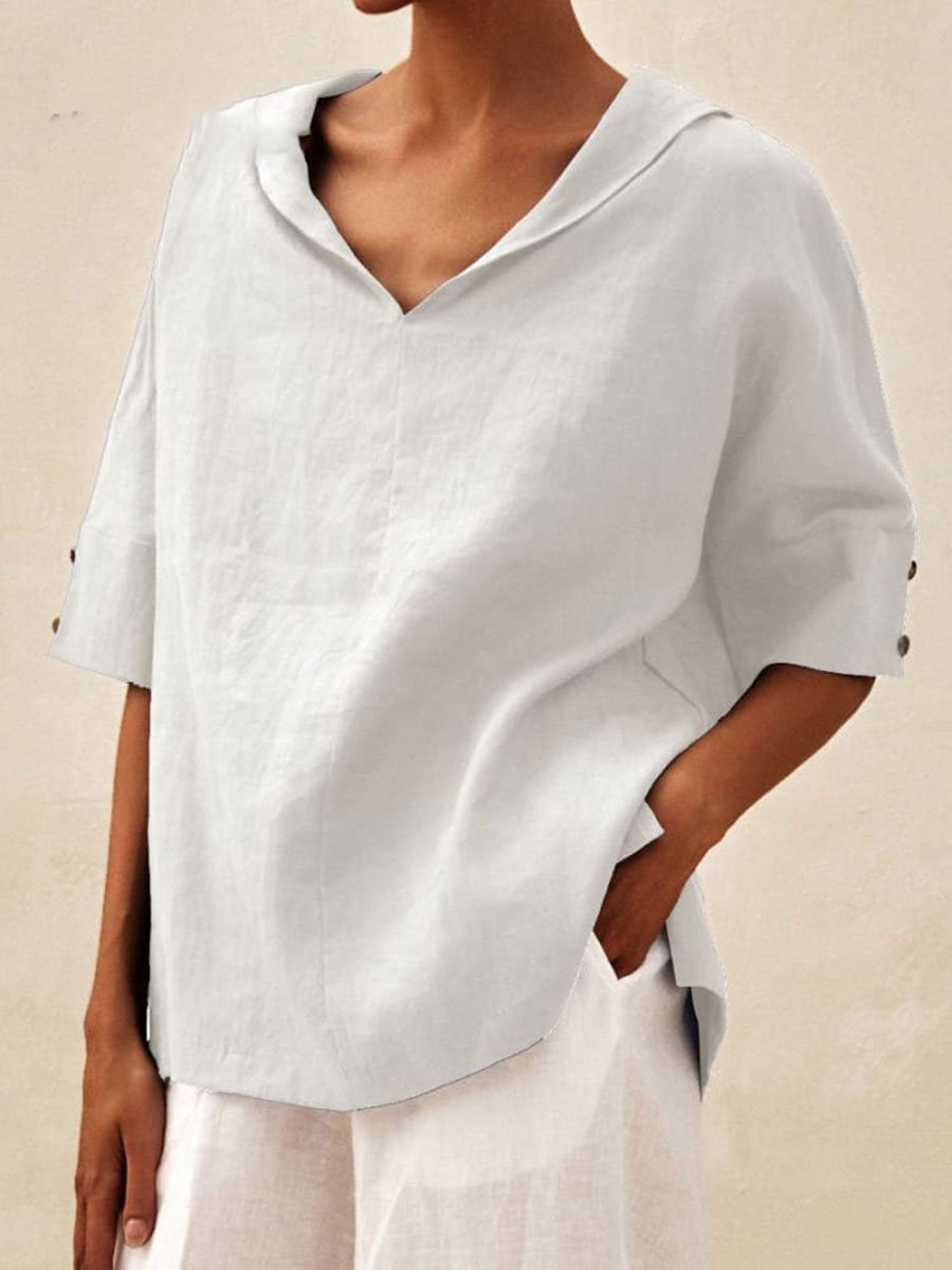 Women's Solid Color Casual Cotton And Linen Shirt