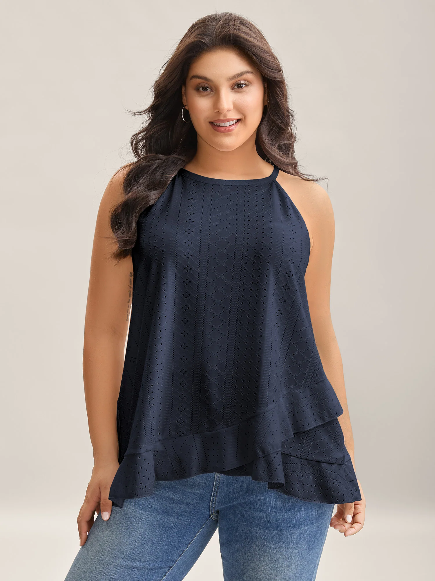 Textured Knit Overlap Hem Tank Top