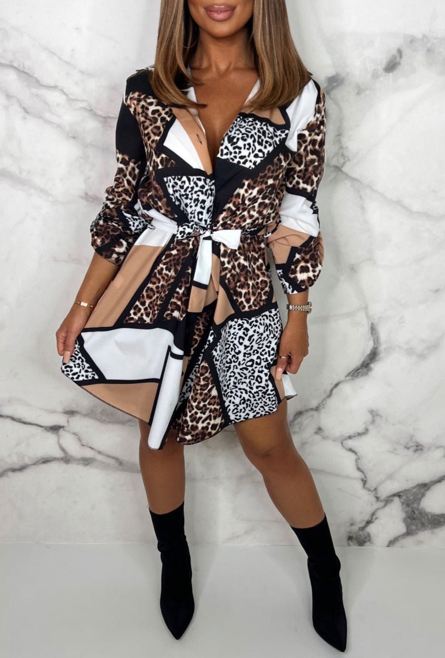 Feline Flirty Multi Mixed Animal Print Shirt Dress