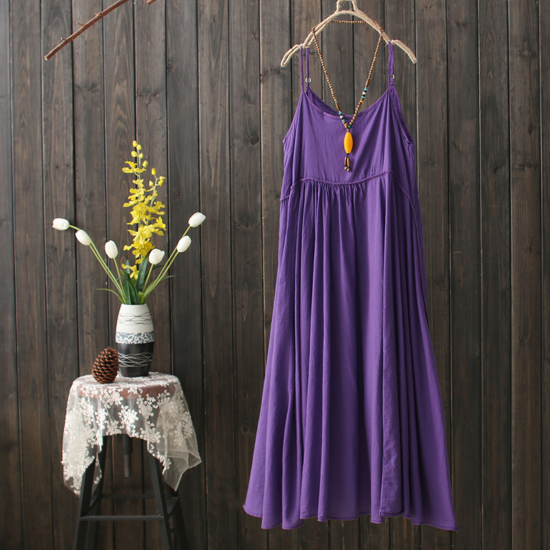 Cotton Linen Casual Sling Midi Dresses