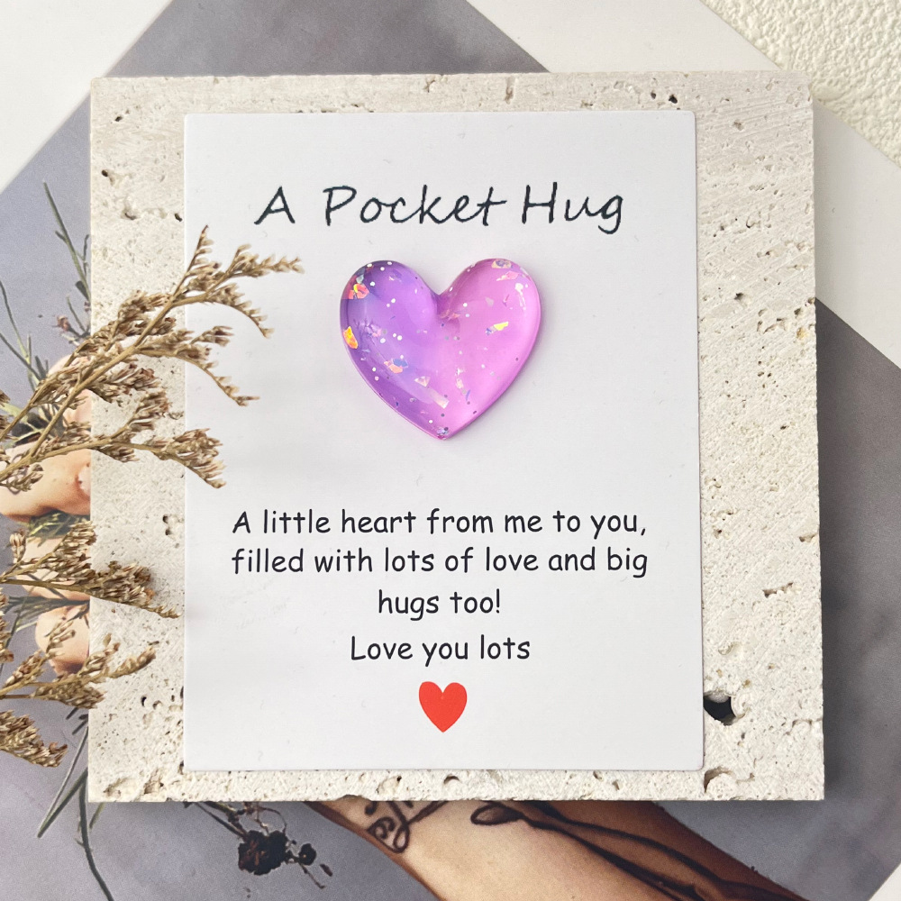 💕💕Little Heart Pocket Hugs Love Symbol Card (Cute resin heart decorative gift with an encouraging greeting)
