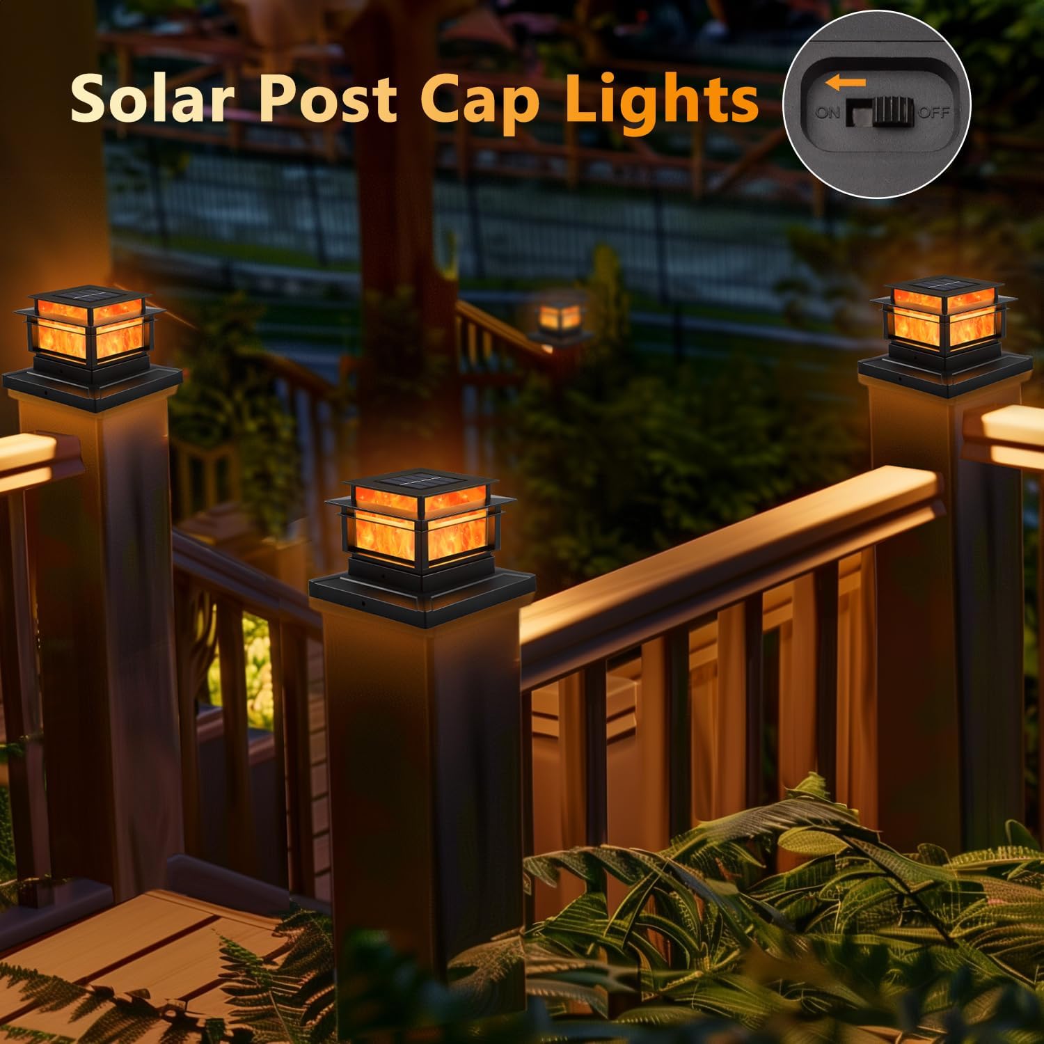 HOT SALE🔥Flickering Flame Fence Solar Waterproof Post Lights