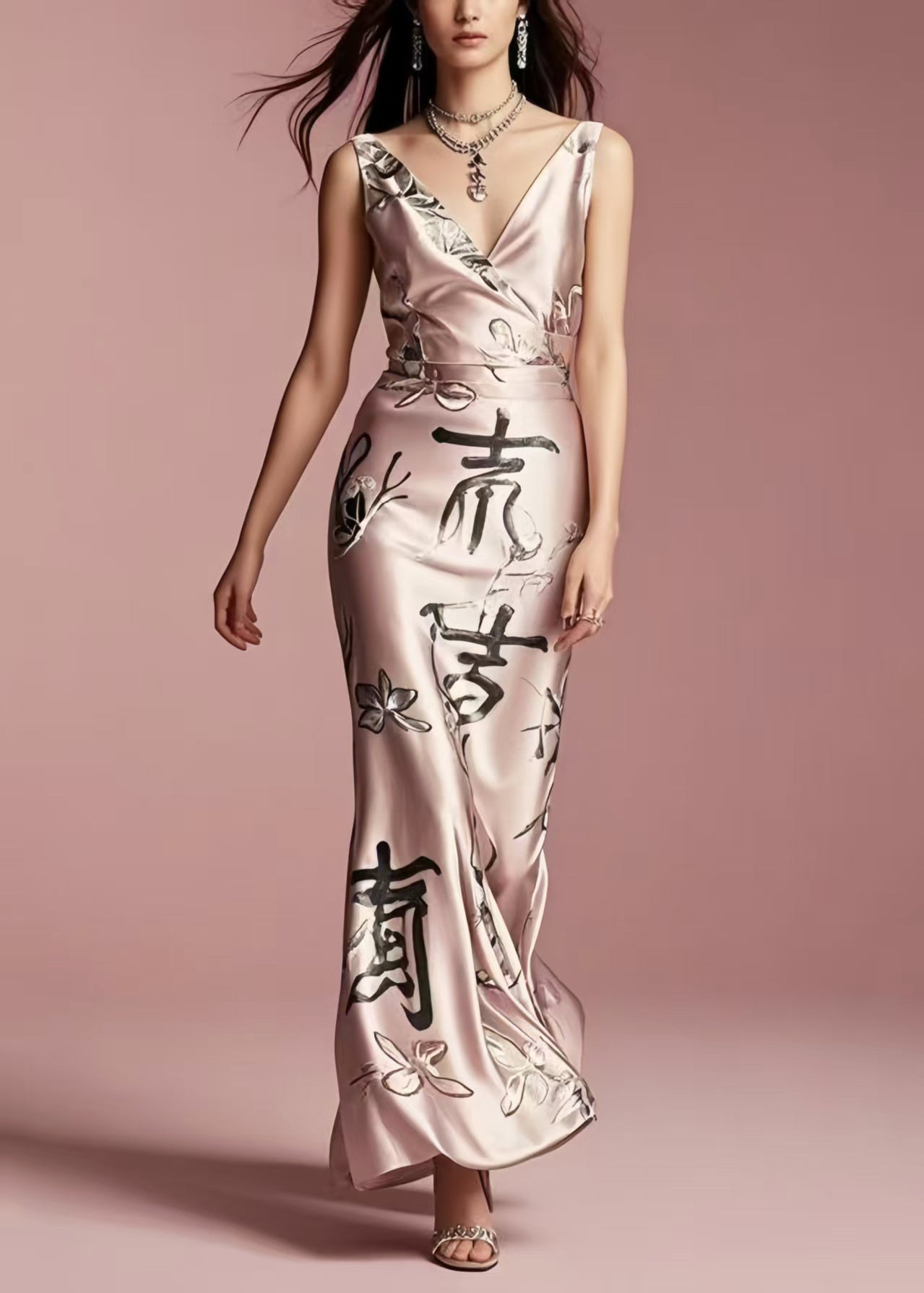 Beautiful Rose Jacquard Silm Fit Silk Cami Dress Summer