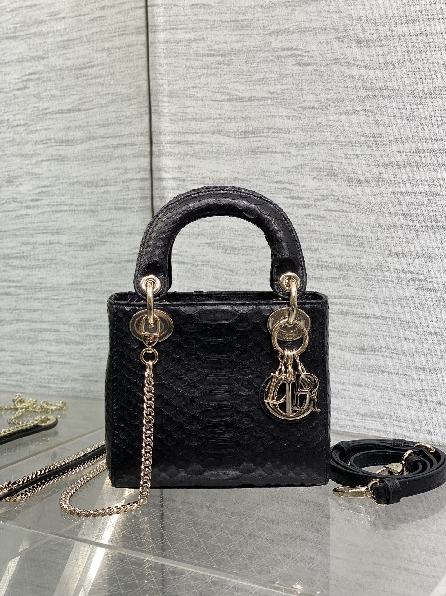 Dior Lady three-grid rare snakeskin Princess Diana bag