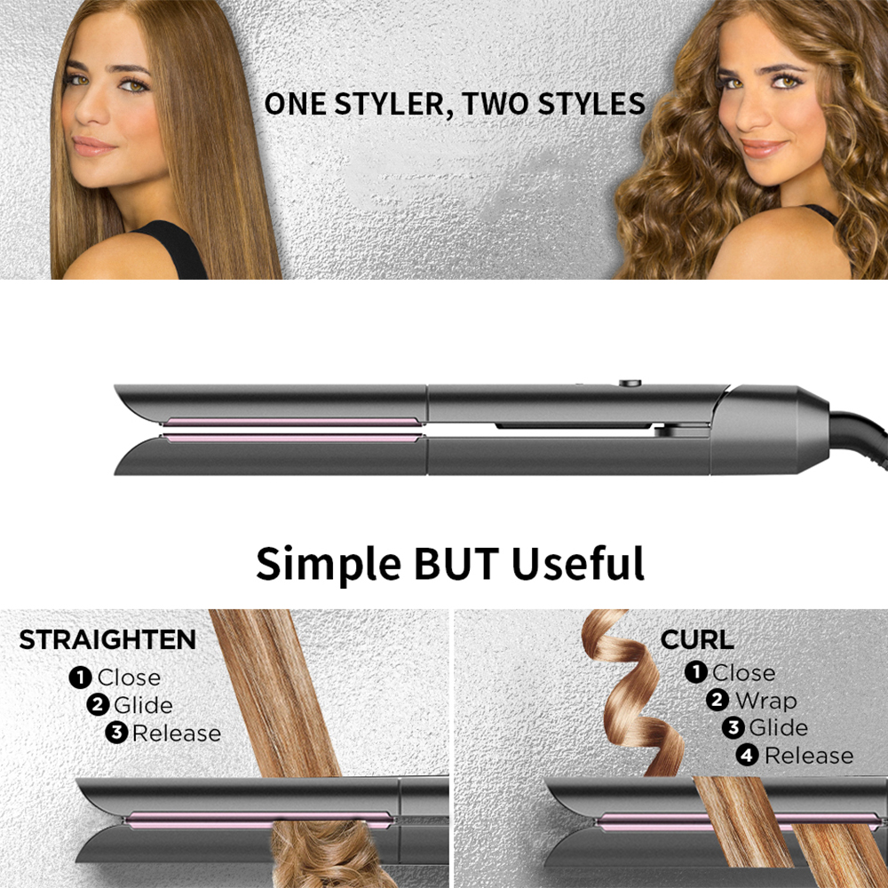 Flat Iron,Hair Straightener Curler 2 in 1,Ceramic Tourmaline Titanium Flat Iron for Hair Fast Heating-up Temp 265 to 450℉