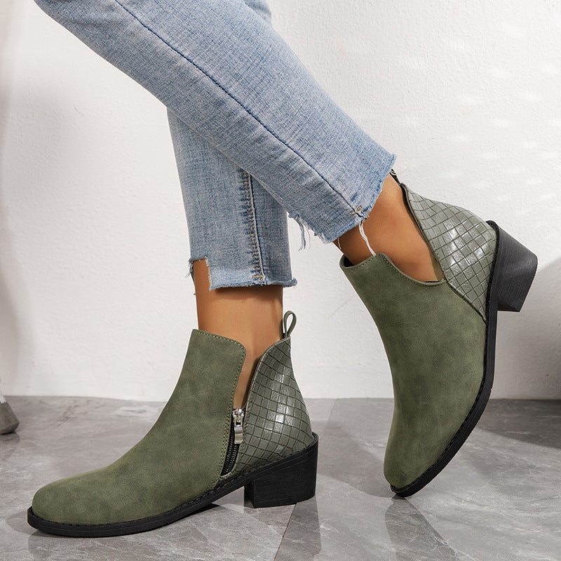 Fashionable V-cut Side Zipper Ankle Boots for Women