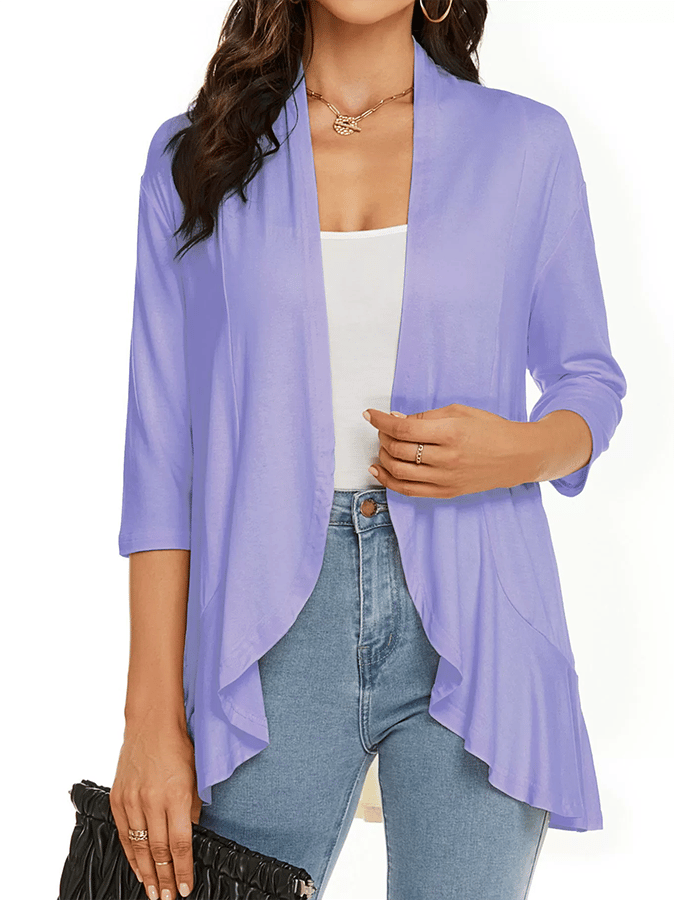 Women's Three-Quarter Sleeve Ruffle Solid Color Cardigan Jacket