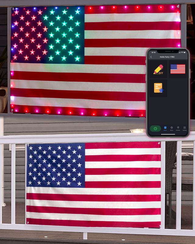 🔥ON SALE - 50% OFF🔥3x5 FT American Flag Lights with App & Remote Control, Double-sided Waterproof