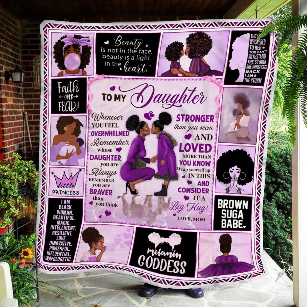 To My Daughter, Love Mom, Black Woman, Purple version Sofa Throw Blanket