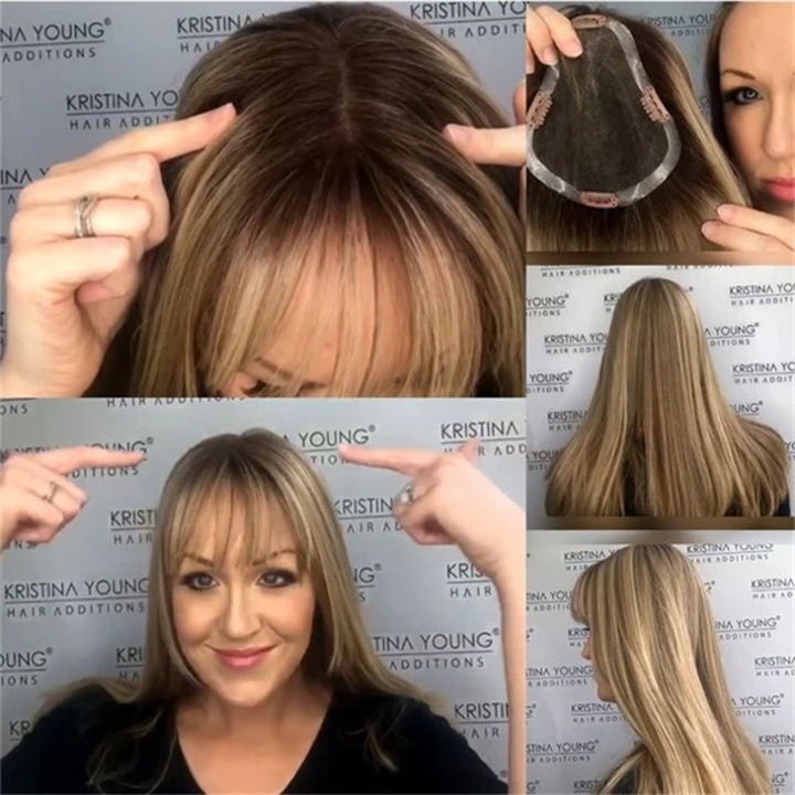 Natural Portable Handmade Hair Topper With Bangs & 2024 NEW STYLE