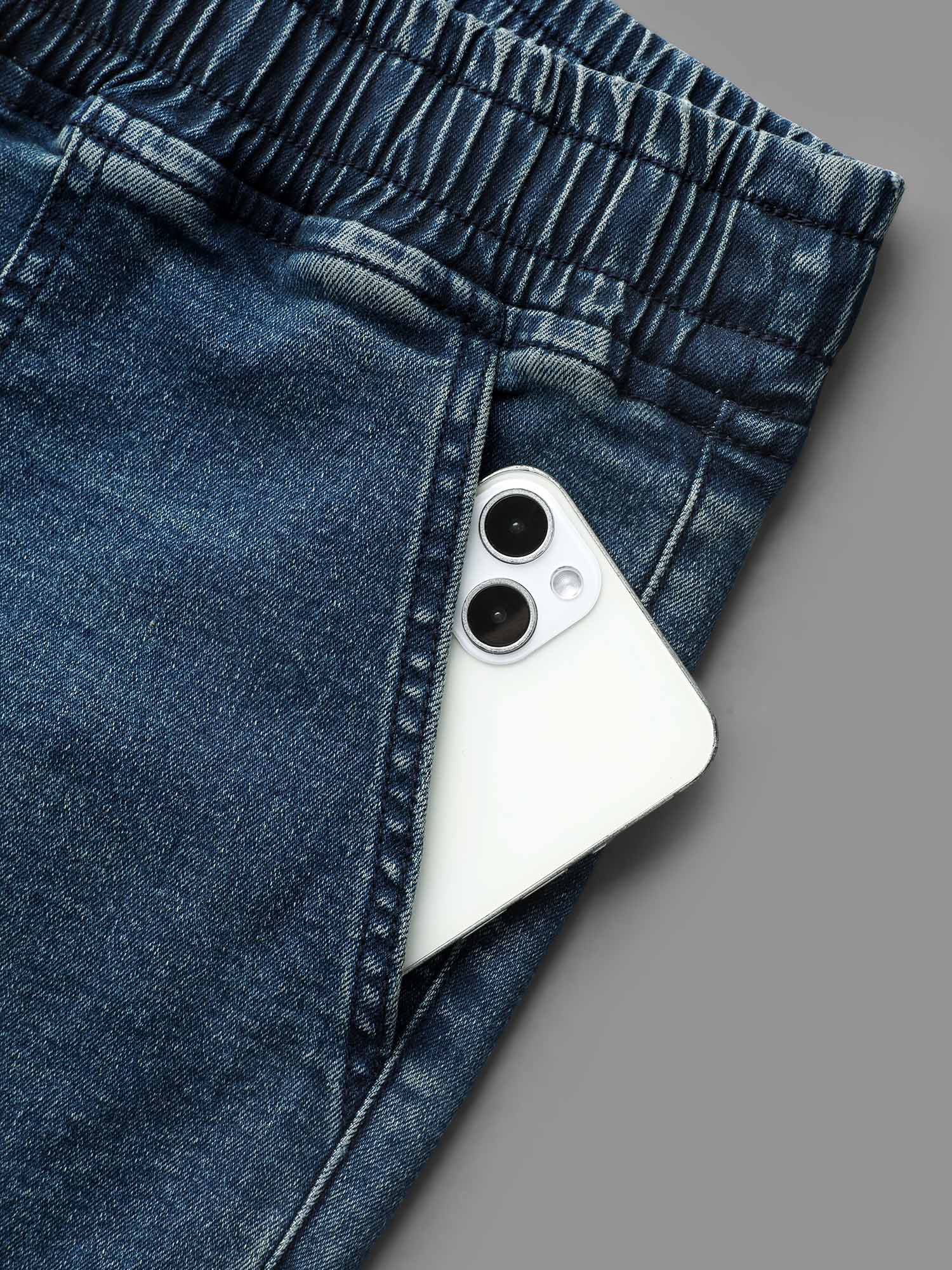 Drawstring Stretchy Waist Pocket Jeans