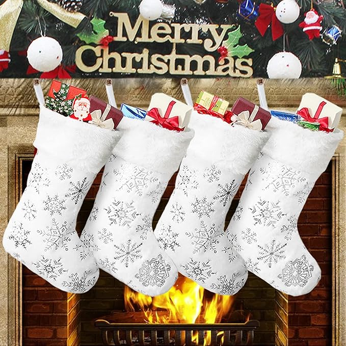 🧦🧦4 Pieces - Deluxe Cream White Faux Fur Christmas Stockings
