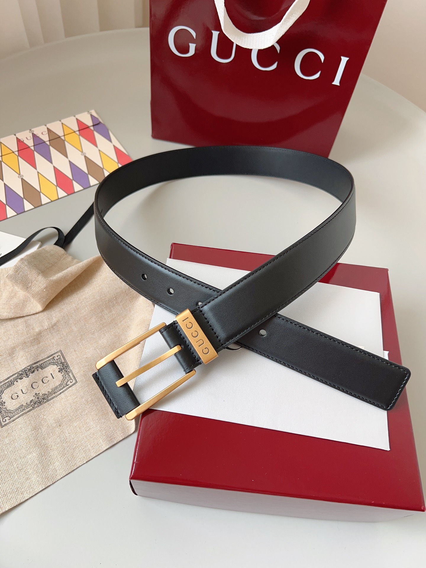 Gucci pin buckle leather belt 3.5cm wide