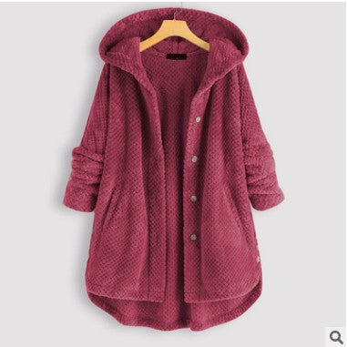 Women's Elegant Pure Color Hooded Double-Sided Velvet Sweatshirt Coat