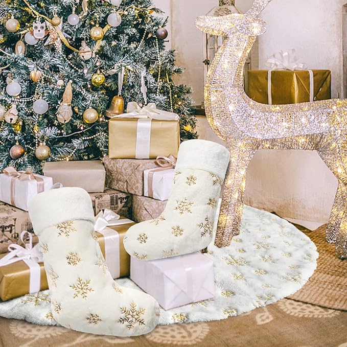 🧦🧦4 Pieces - Deluxe Cream White Faux Fur Christmas Stockings