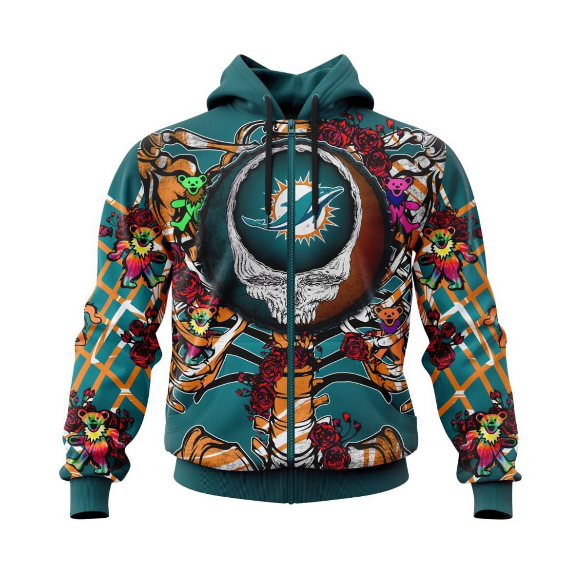 MIAMI DOLPHINS 3D HOODIE MIX GRATEFUL DEAD