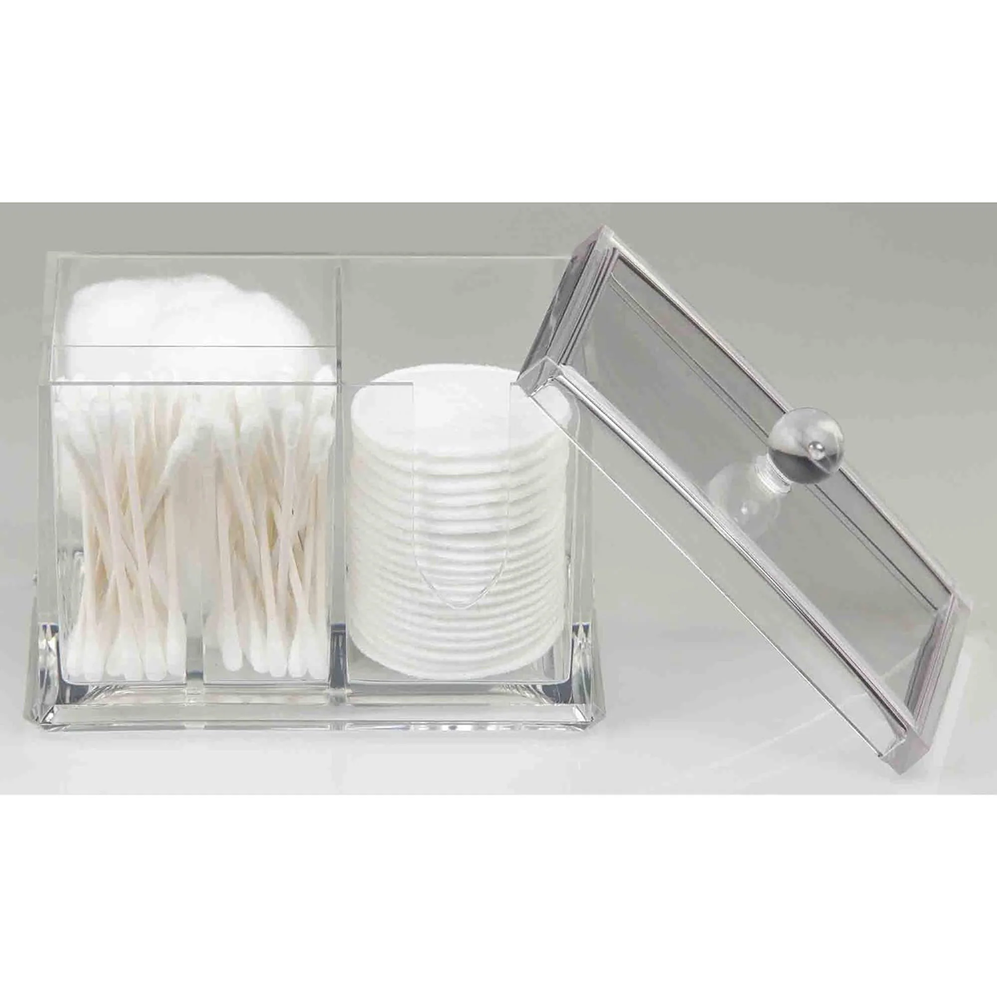 Home Basics Cotton Ball And Cotton Swab Holder With Cosmetic Pad Organizer, One Piece Lid,  Clear