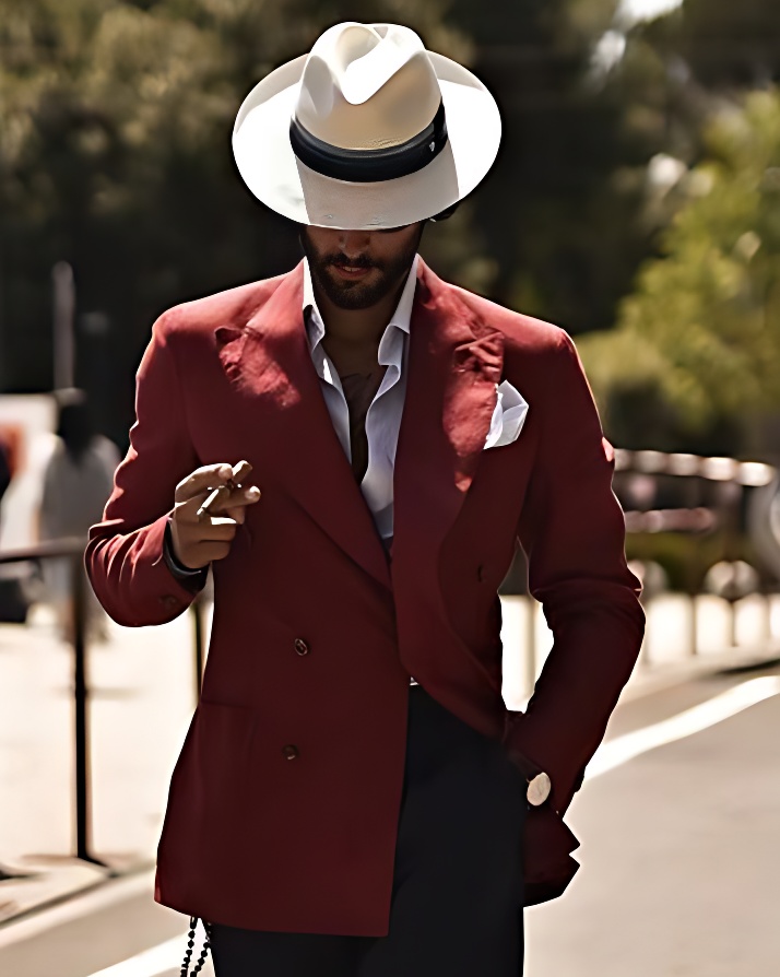 Men's solid color red western casual long sleeve jacket blazer