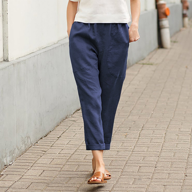 Pure Color Cotton And Linen Casual Pants