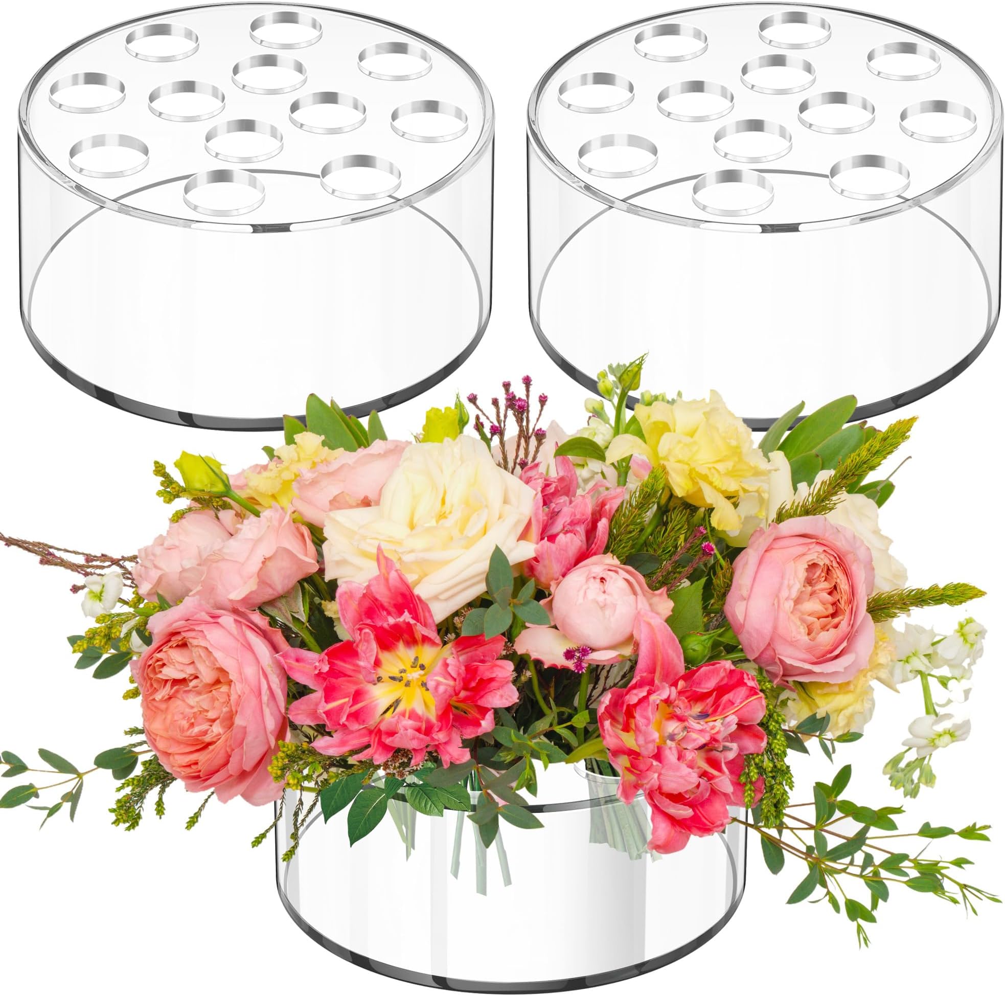 👍Last Day Promotion 60% OFF💥2-Pack 5.5 Inch Clear Round Acrylic Flower Vases with 12 Holes