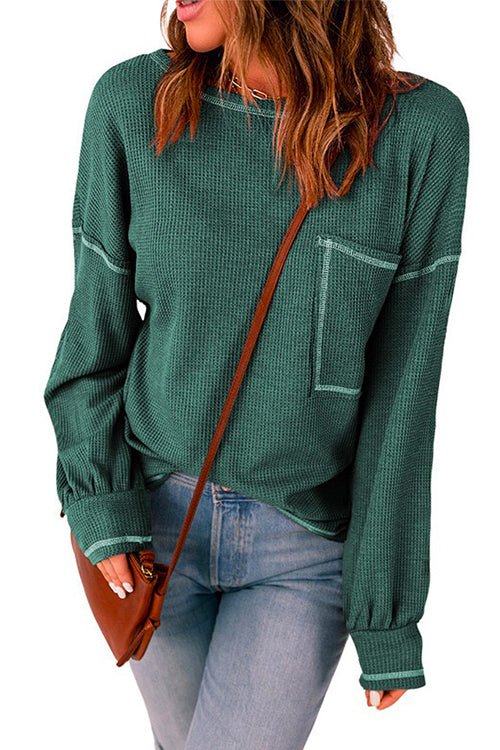 Heididress Crewneck Long Sleeve Color Block Waffle Top