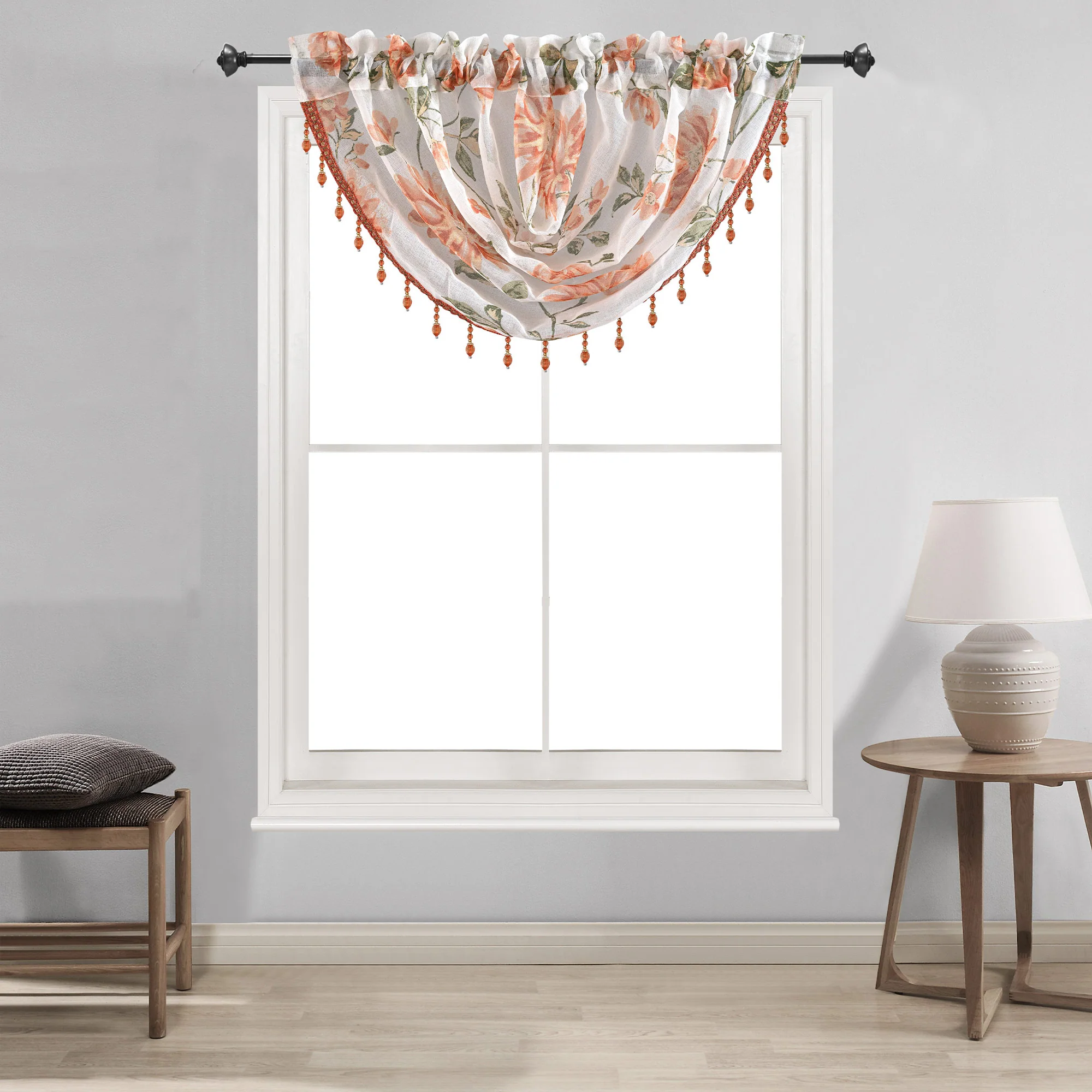 Anna Sheer Metallic Floral Rod Pocket Window Panel & Waterfall Valance, All Sold Separately