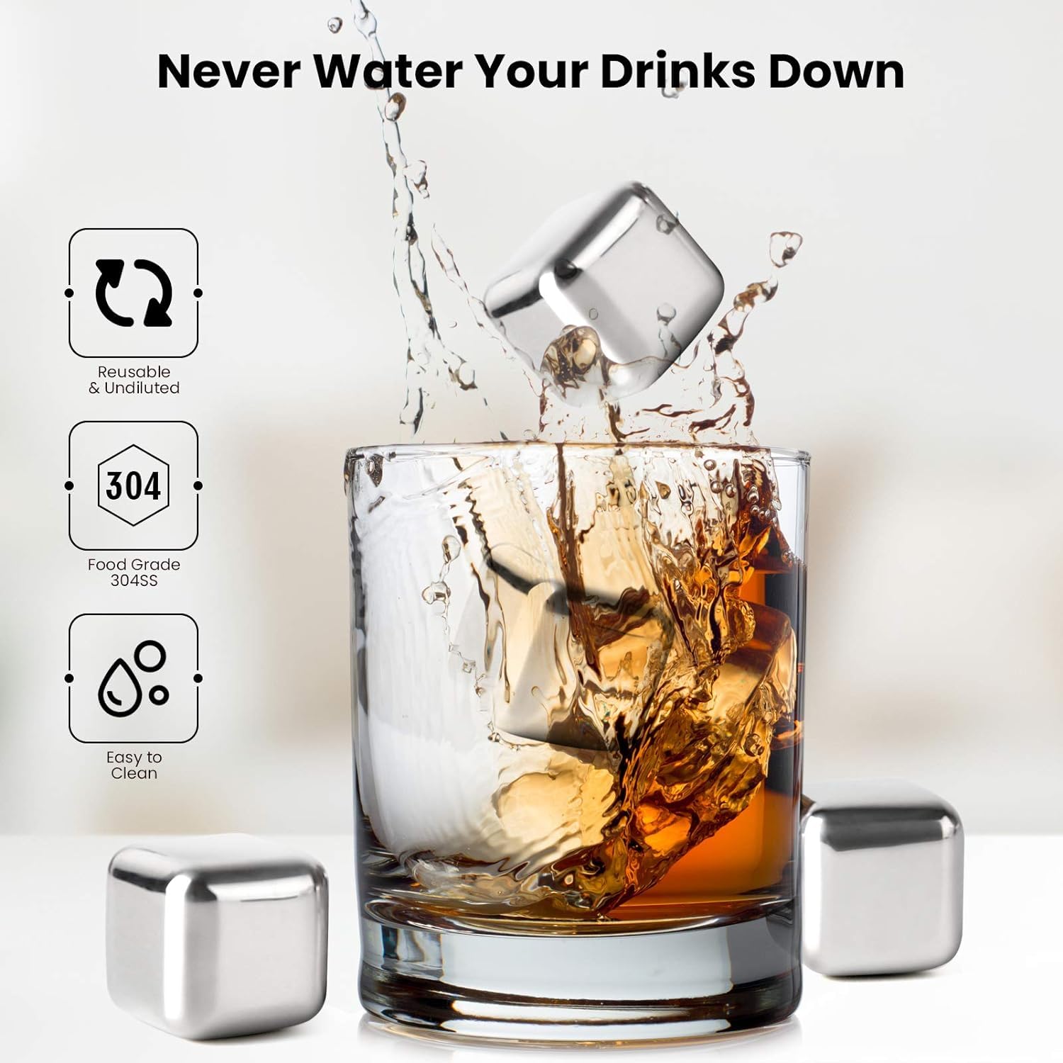 👍Summer Hot Sale 60% OFF💥Reusable Ice Cube for Drinking-Stainless Steel Chilling Rocks